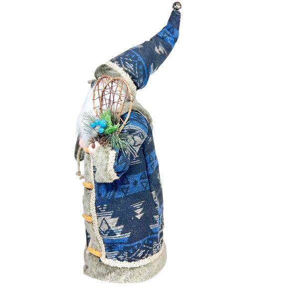 24 inch Santa Tree Topper Blue Fur Coat And Cap With Toy Bag Ski Boots - Picture 2 of 12
